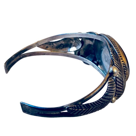 Native American Snowflake Obsidian Sterling Silver Cuff Bracelet Signed L Pina - Picture 7 of 13